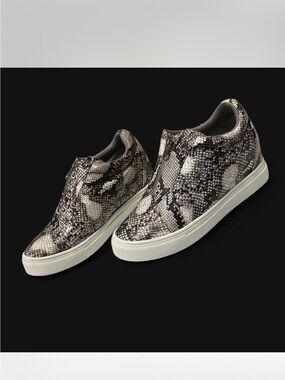 Slip-On Platform Sneakers in Black & Gray Snake Print